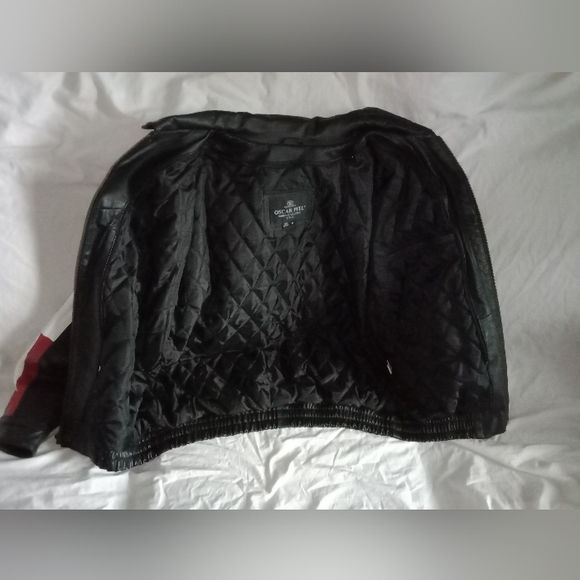 Vintage Oscar Piel Perfect Leather USA Flag Stars Stripes Jacket Size Medium Y2K - Picture 7 of 9